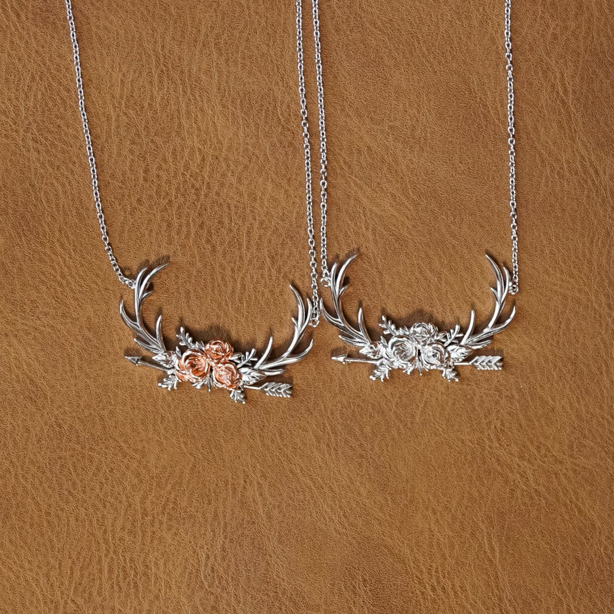 The Antler Floral Necklace 925 Sterling Silver Stag Antler
