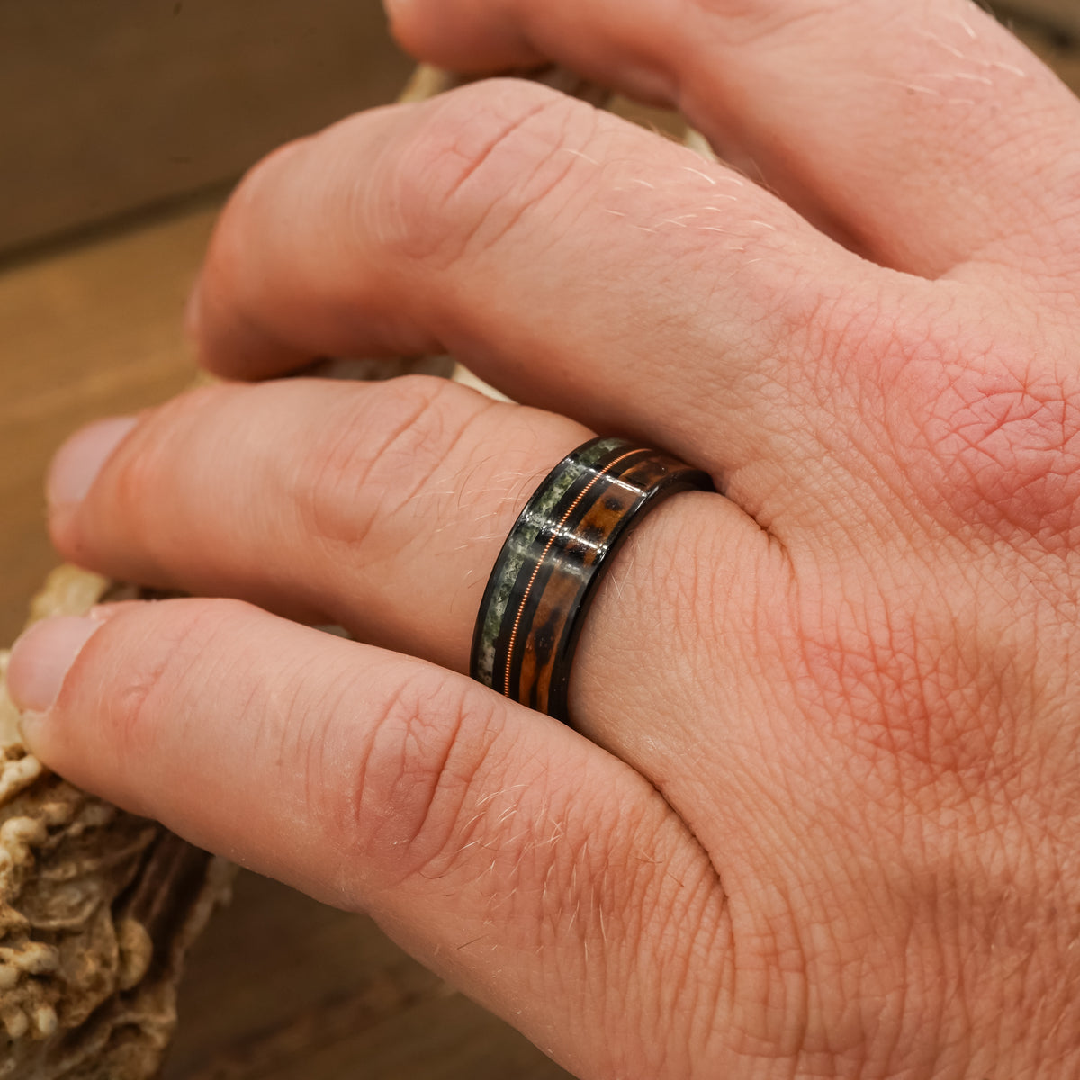 The Ricketts Glen | Tungsten Carbide Dark Whiskey Barrel, Green