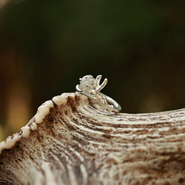 The Roxy Rugged Sterling Silver Twig Branch Ring With Raw Diamond