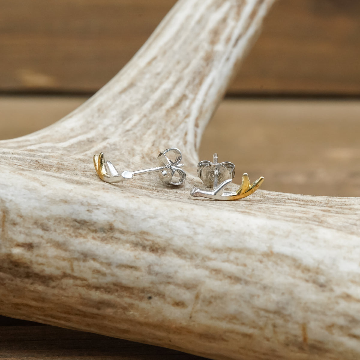 Antler Stud Earrings Dainty Minimalistic TwoTone Antler Stud Earrings