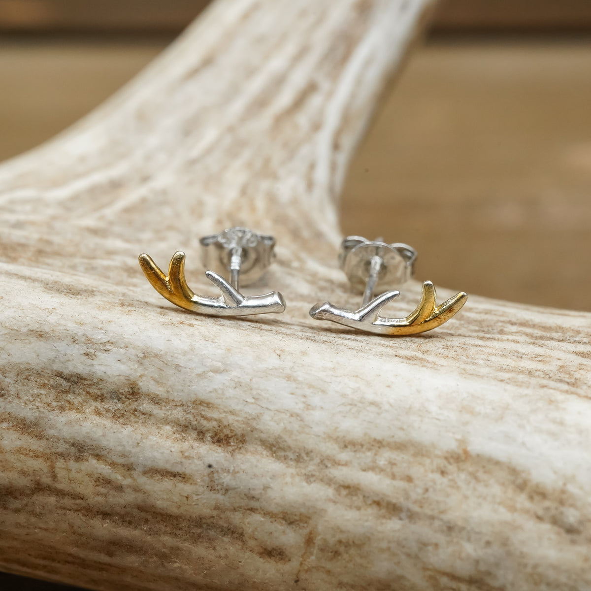 Antler Stud Earrings Dainty Minimalistic TwoTone Antler Stud Earrings