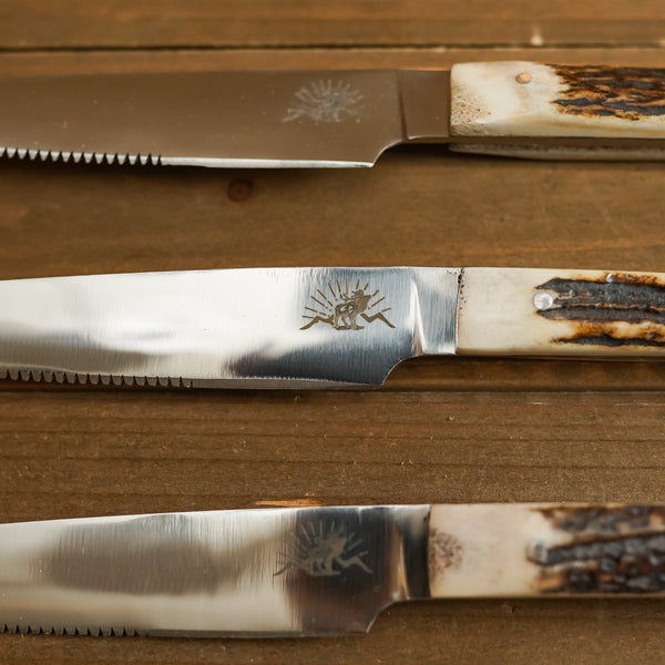 Serrated Stag Steak Knife Set Set of 4 Stag Antler Handle Serrated Steak Knives