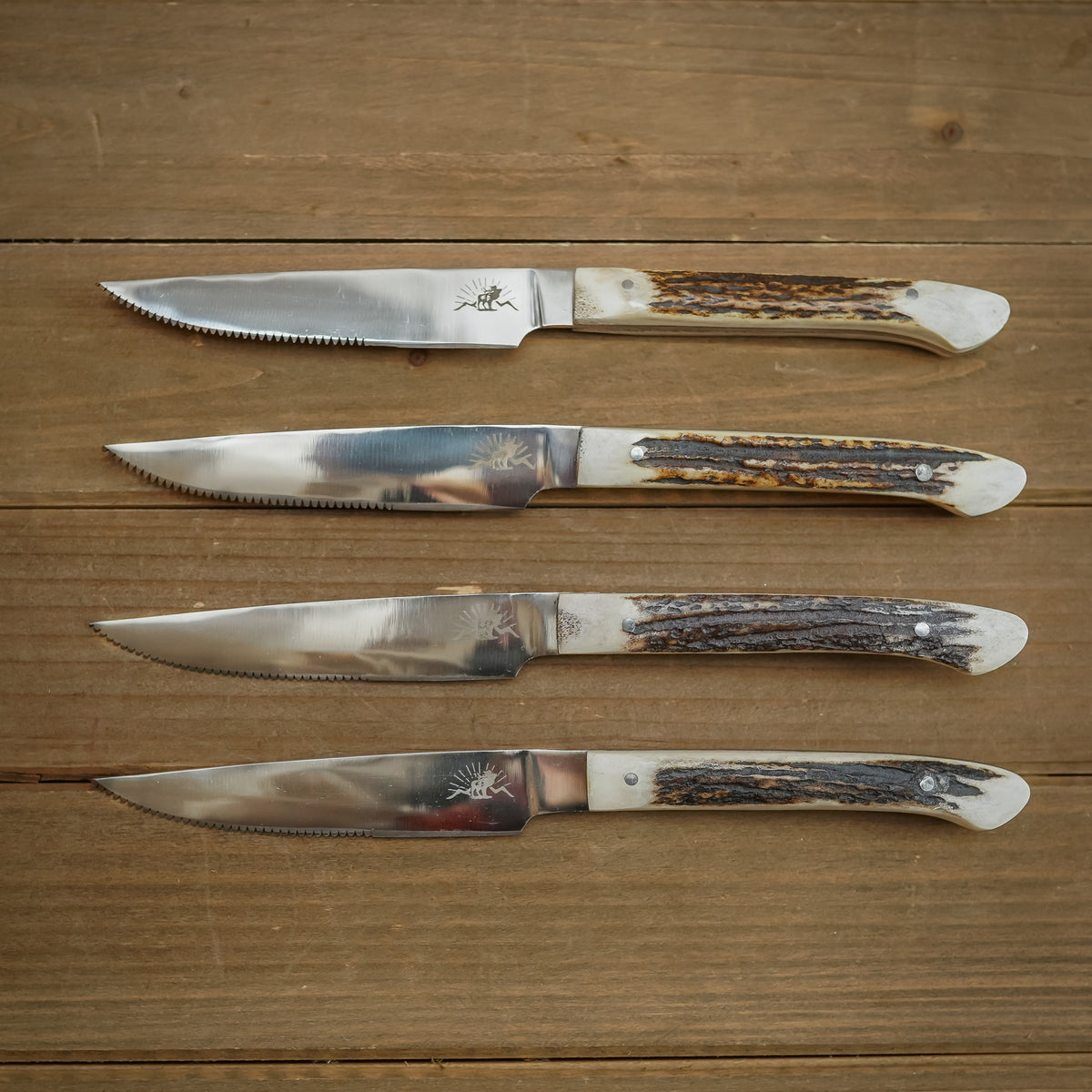 Serrated Stag Steak Knife Set Set of 4 Stag Antler Handle Serrated