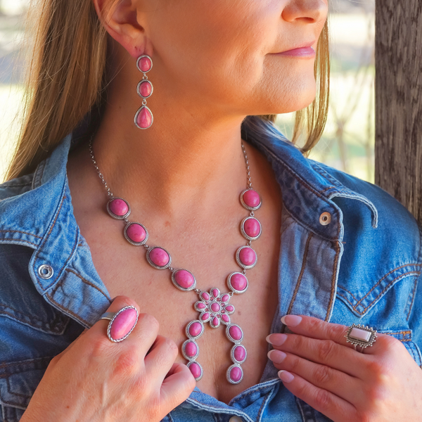 Charlie Squash Blossom Necklace | Turquoise or Rhodonite