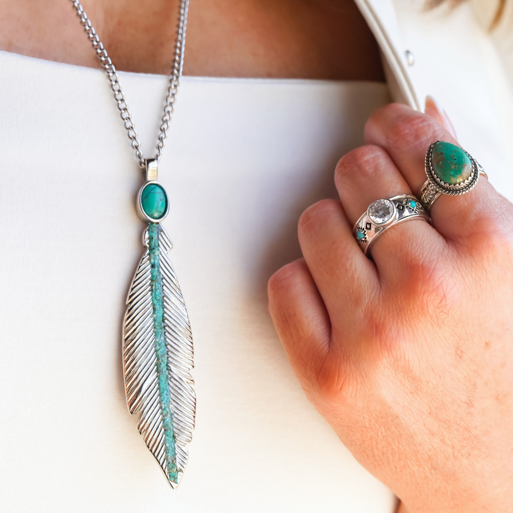 Feather Pendant Necklace | Handcrafted Turquoise Jewelry