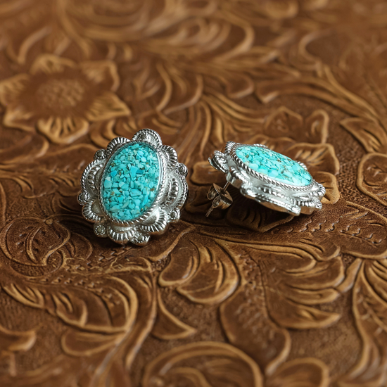 シェルとストーンのearring The JJ Stud Earrings | Crushed Turquoise Western Earrings