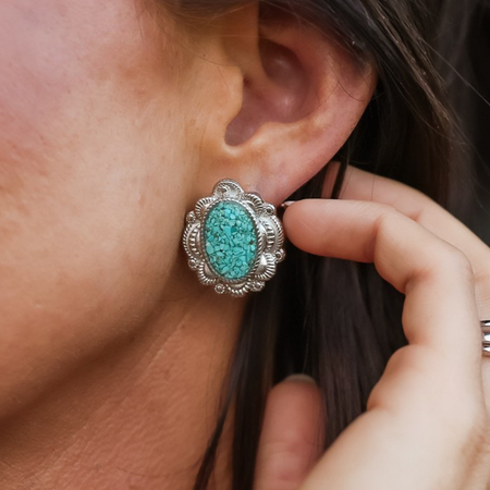 The JJ Stud Earrings | Crushed Turquoise Western Earrings