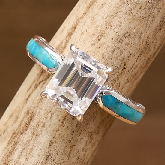 Lux Rochelle | Moissanite Ring with Turquoise Inlay & Floral Lux Rochelle | Moissanite Ring with Turquoise Inlay & Floral