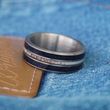 The Leon | Black Tungsten Denim Antler Ring – AntlerRings.com