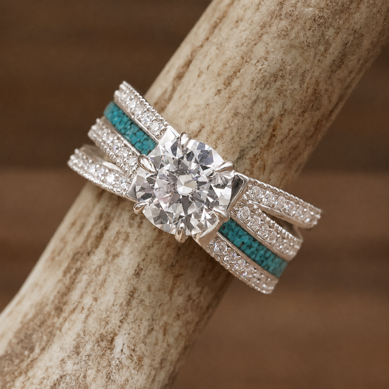 Moissanite Engagement Ring with Antler Inlay - Lux Grand Chelly