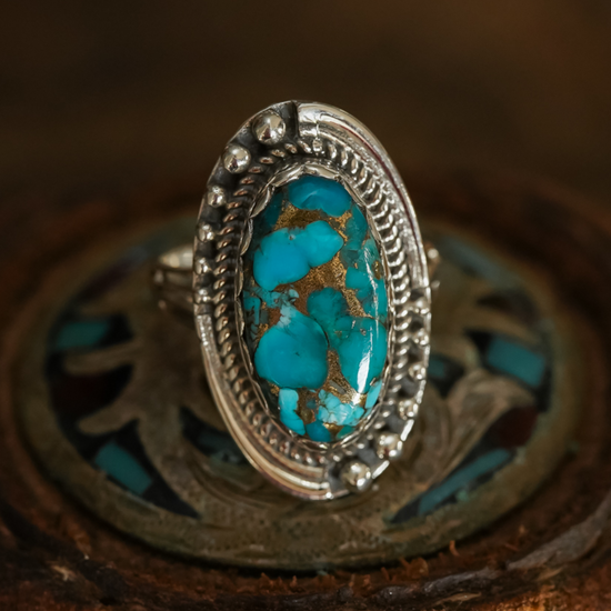 The Patsy | 925 Sterling Silver Oval Turquoise Gemstone Ring ...