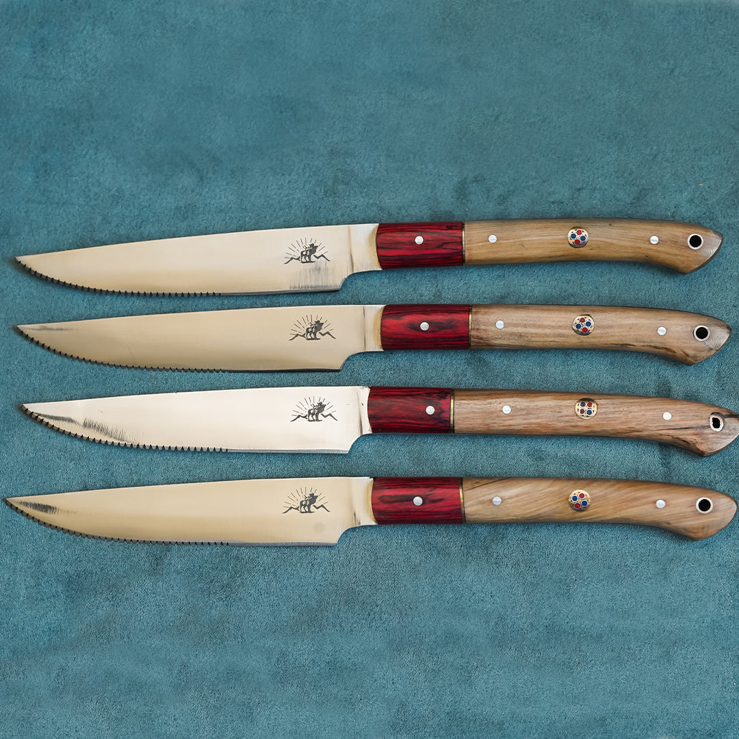 Amarillo Steak Knife Set  Set of 4 Stainless Steel Pakka & Olive Wood Knife  Set