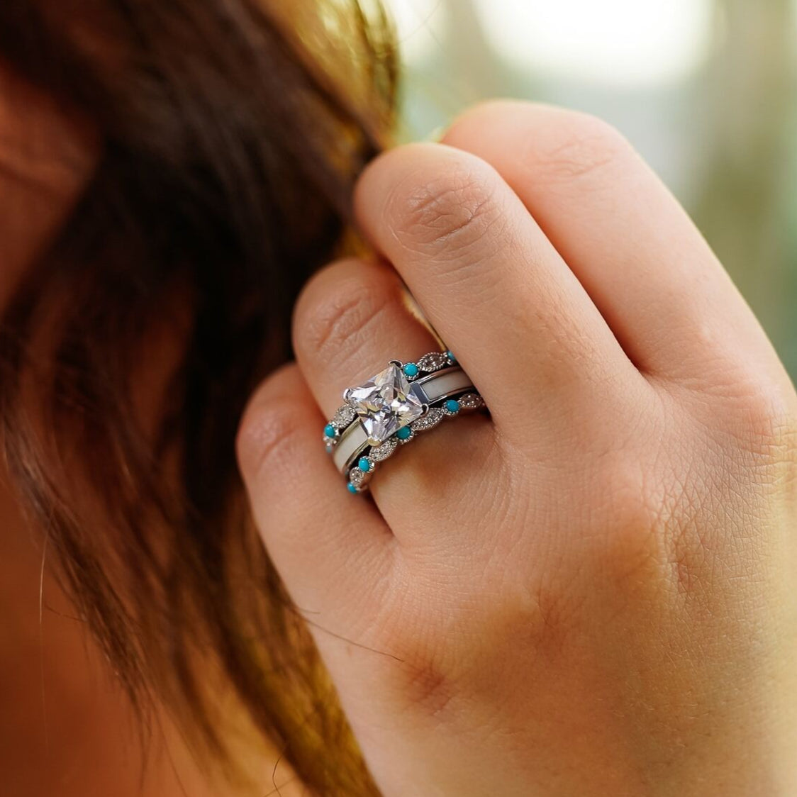 Turquoise Stackable Rings The Turquoise Vintage Stacking Band | Women's Vintage Turquoise & Cubic ...