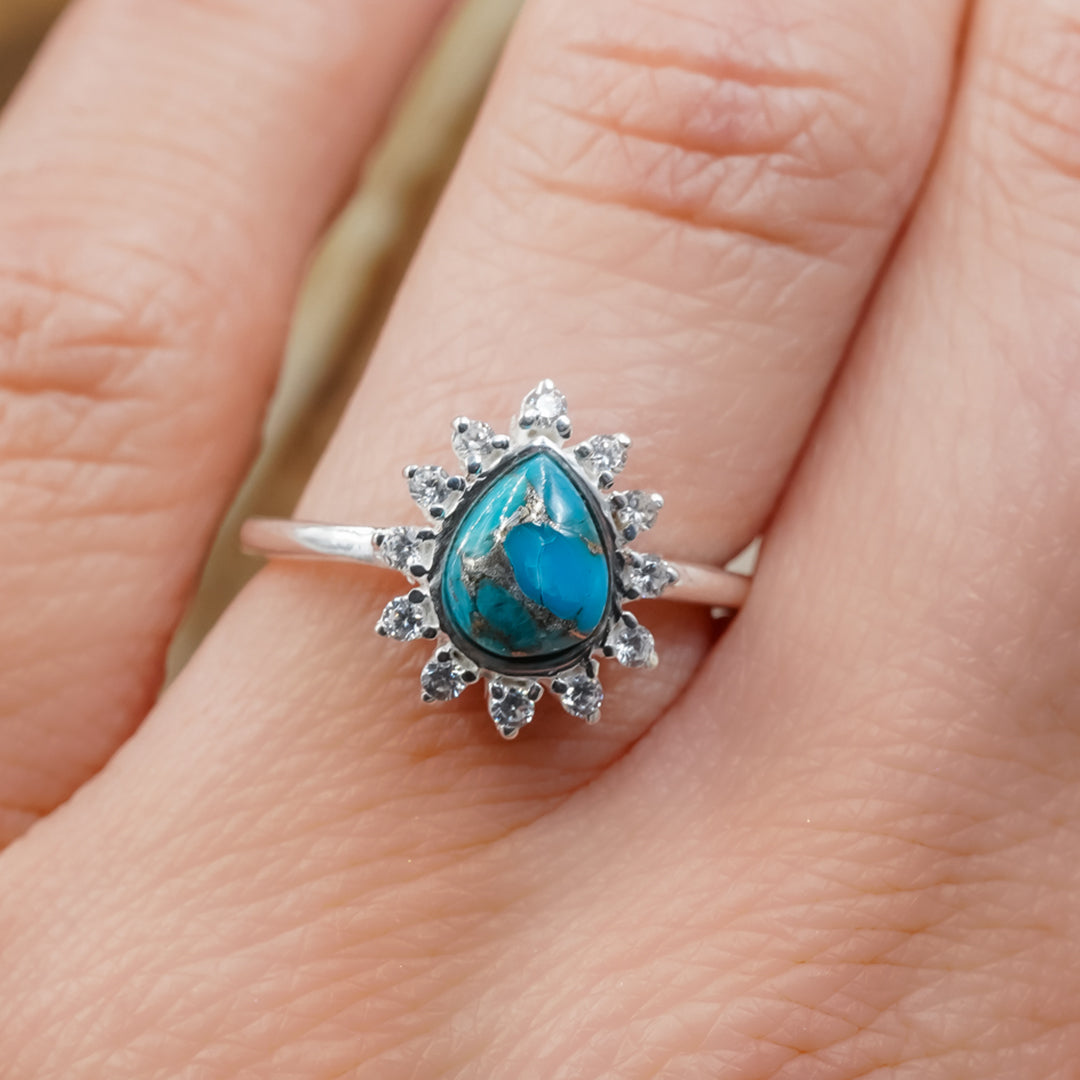 The June Women's 925 Sterling Silver Pear Cut Blue Copper