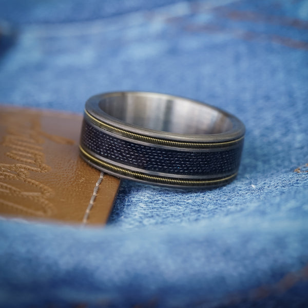 The LeDoux | Denim Tungsten Carbide Ring with Guitar String