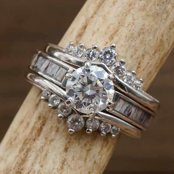 Diamond Grand Cascade Wishbone Wedding Set – AntlerRings.com