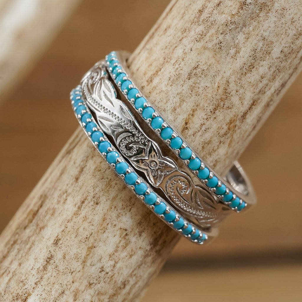 Rhinestone and Turquoise Band Ring Set 8pc - Wild Fable™ Silver