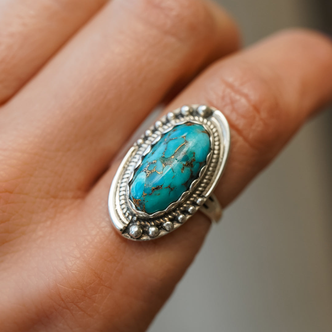 The Patsy | 925 Sterling Silver Oval Turquoise Gemstone Ring ...