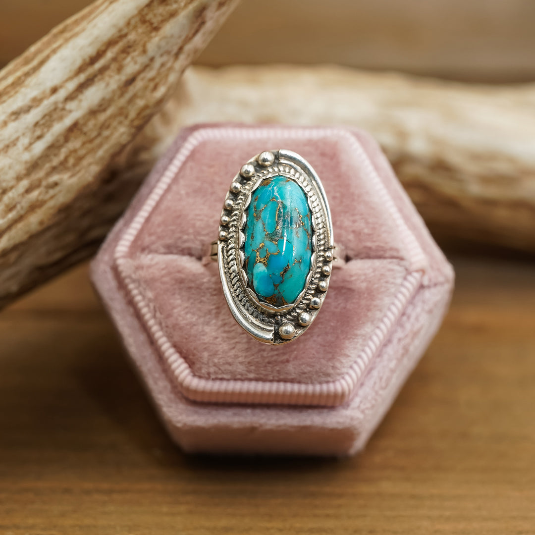 The Patsy | 925 Sterling Silver Oval Turquoise Gemstone Ring ...