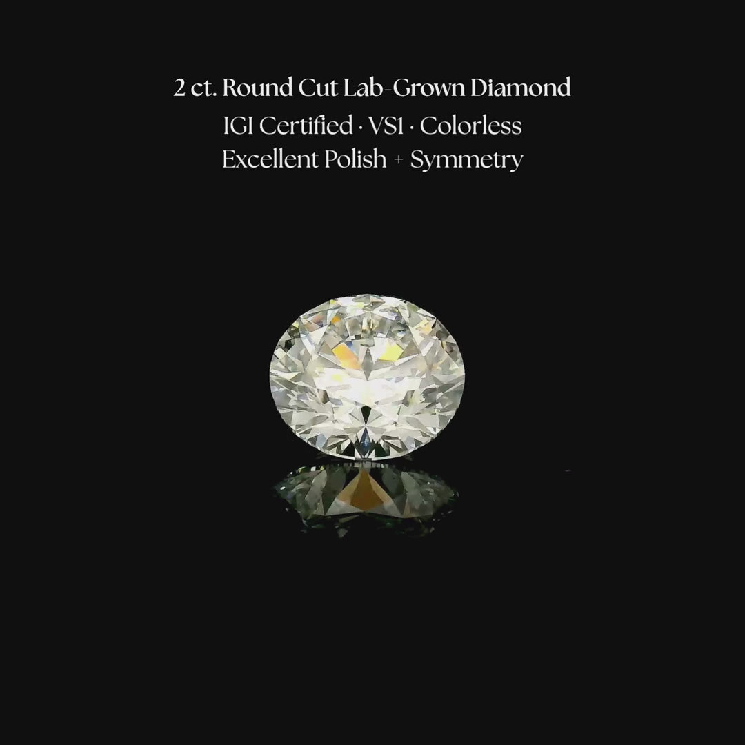 Load and play video in Gallery viewer, 2 ct. Round Cut Lab Grown Diamond
