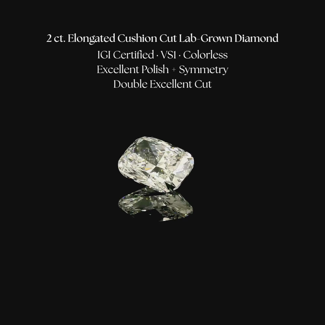 Load and play video in Gallery viewer, 2 ct. Elongated Cushion Cut Lab Grown Diamond

