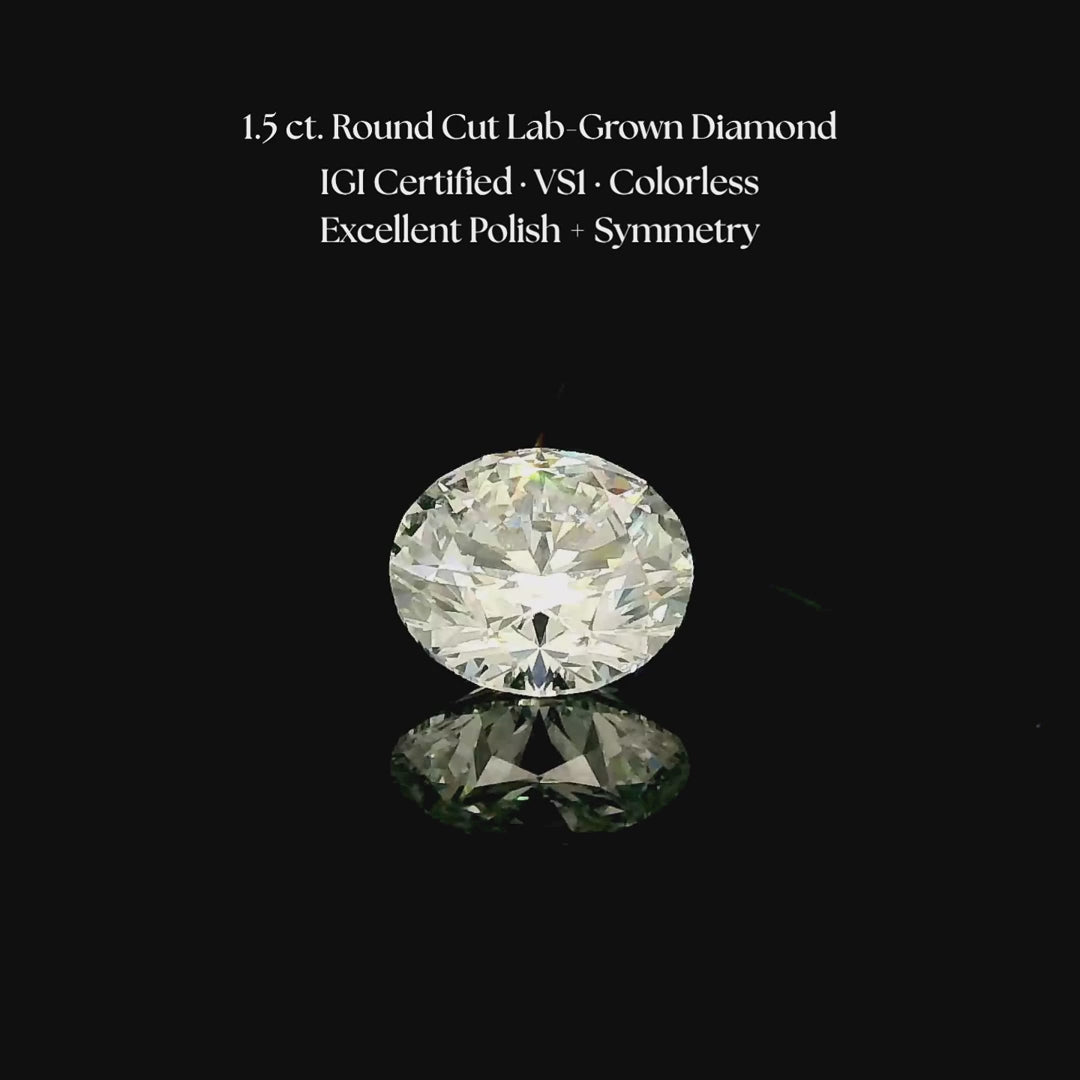 Load and play video in Gallery viewer, 1.5 ct. Round Cut Lab Grown Diamond
