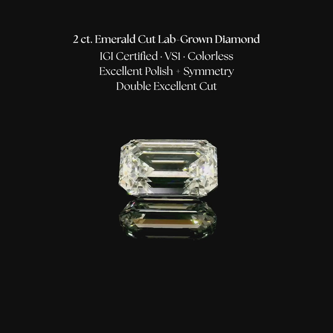 Load and play video in Gallery viewer, 2 ct. Emerald Cut Lab Grown Diamond
