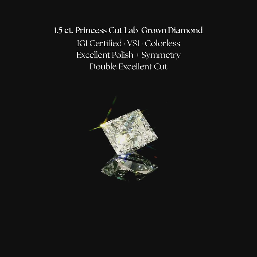 Load and play video in Gallery viewer, 1.5 ct. Princess Cut Lab Grown Diamond
