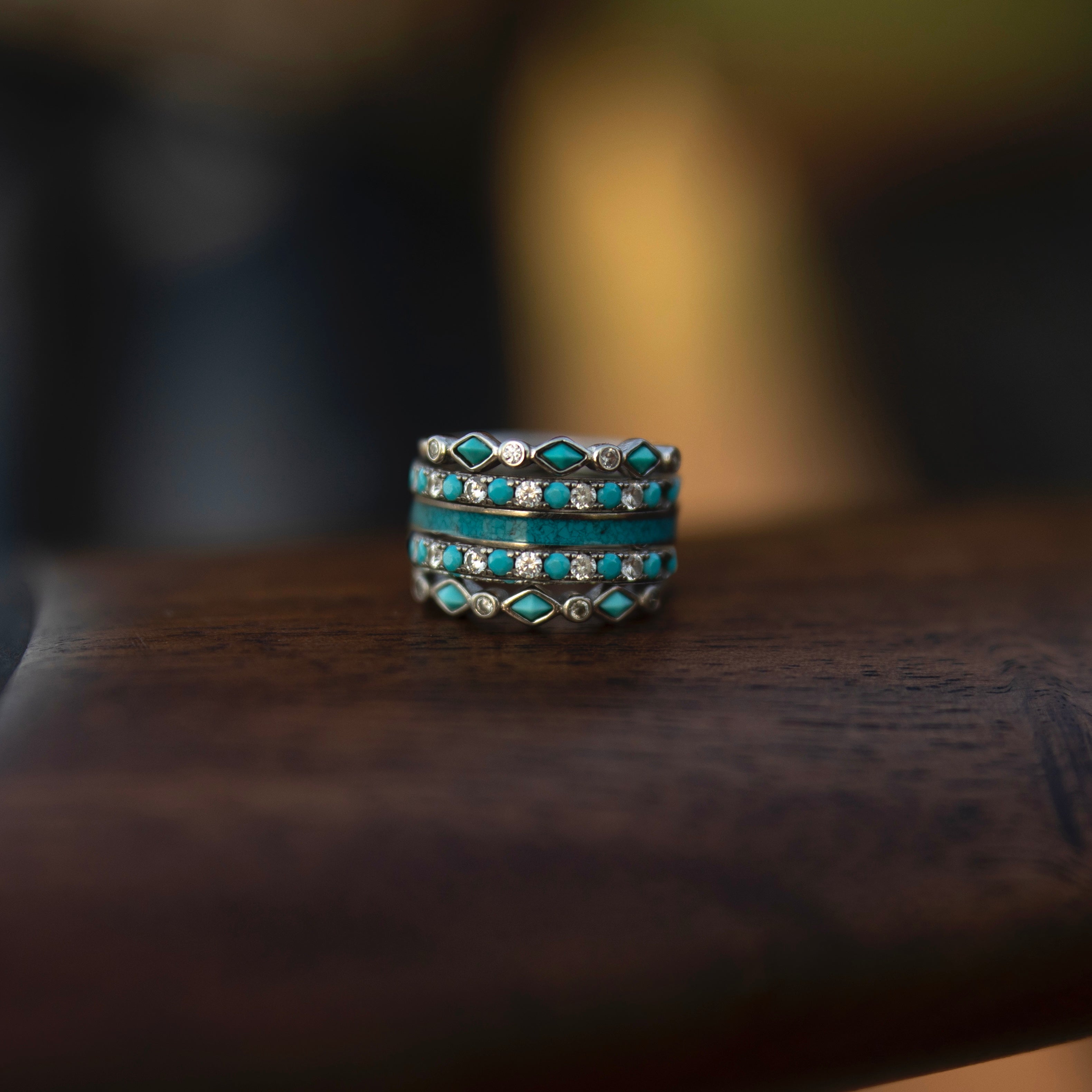 The St. Elias Stacking Band - Women's Rounded Turquoise & CZ Stacking ...