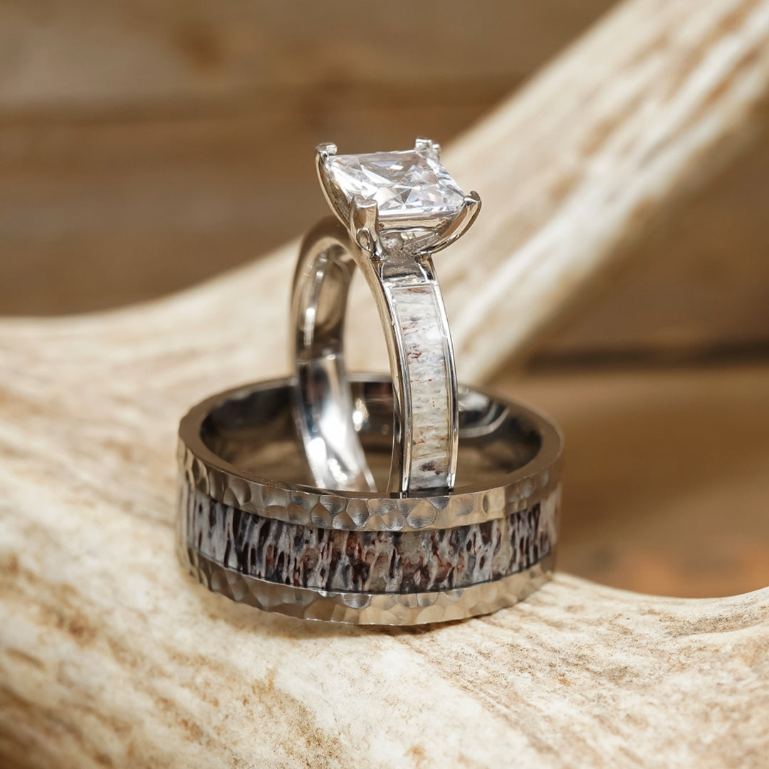 Diamond Rings Ranch The Wilder Ranch | 8mm Hand Hammered Titanium Antler Ring – AntlerRings.com