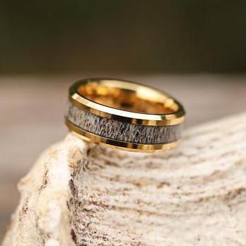 The Yellowstone | 8mm Gold Plated Tungsten Antler Ring
