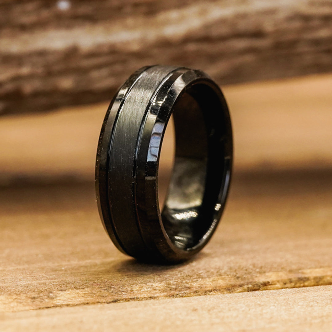 The Bandera | 8mm Brushed Black Tungsten Polished Ring – AntlerRings.com