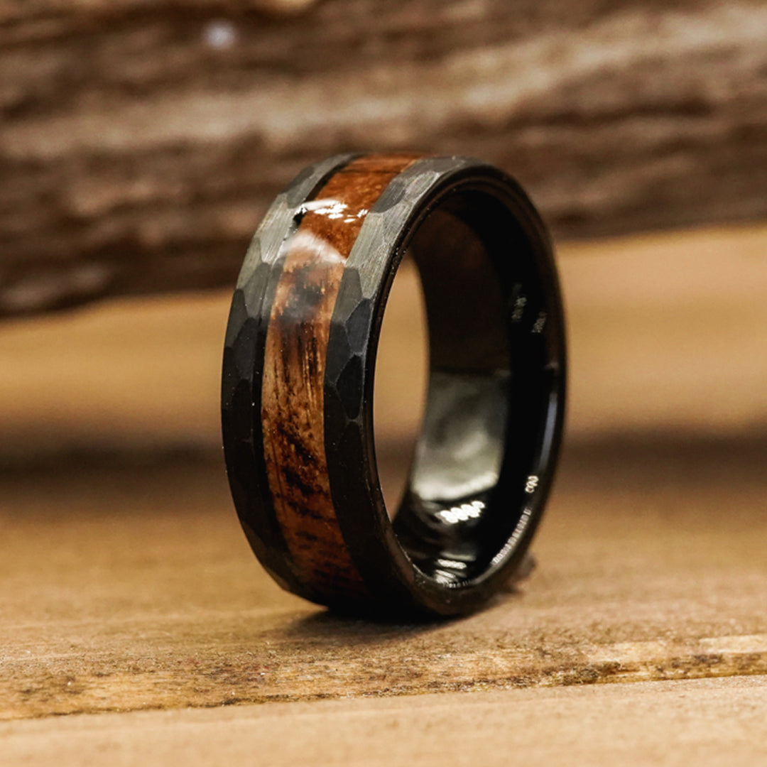 Meteorite Titanium Ring Koa Wood Inlay Mens Meteorite Wedding Band Tit