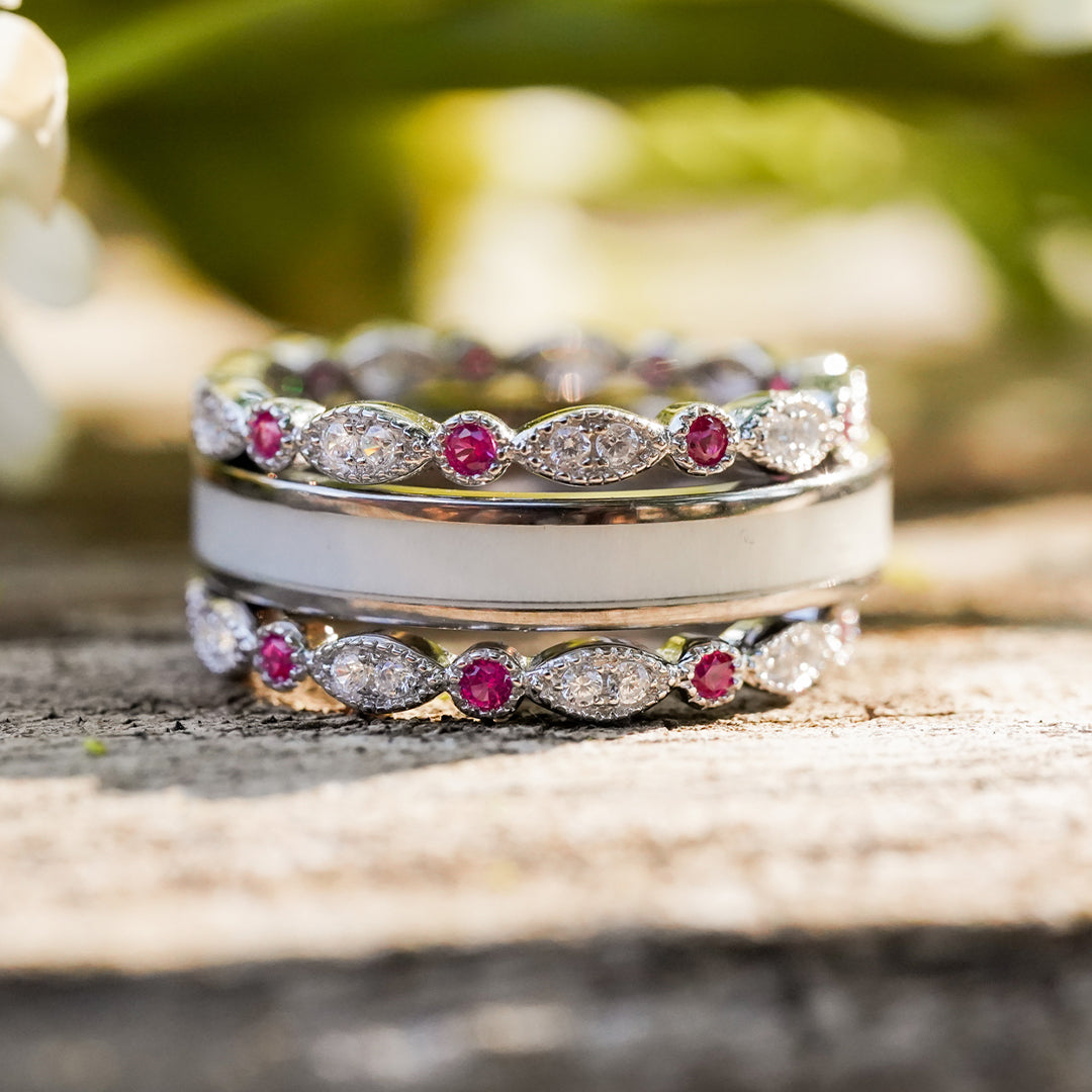 Pink Ring Stack The Pink Vintage Stacking Band | Women's Vintage Pink Cubic Zirconium ...