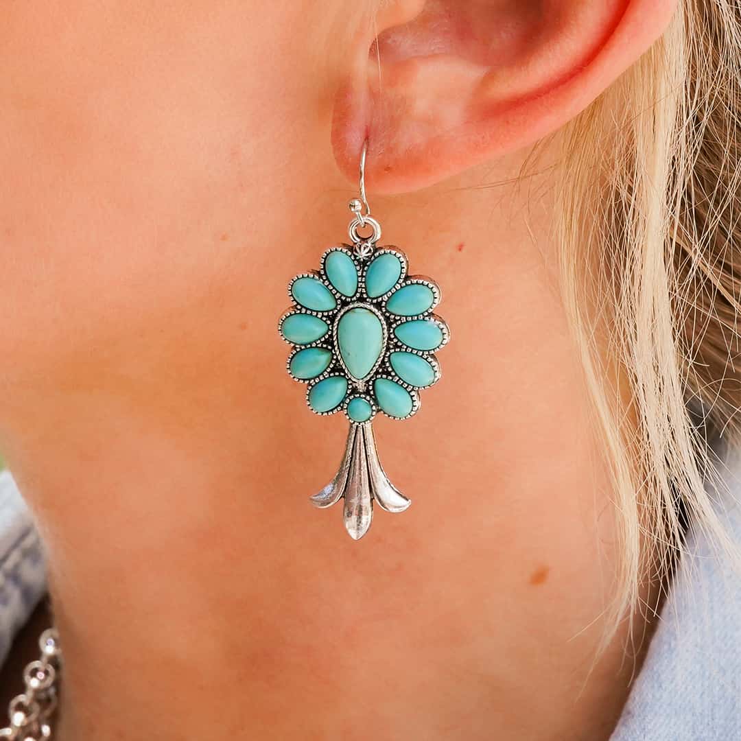 Turquoise Western Floral Earrings