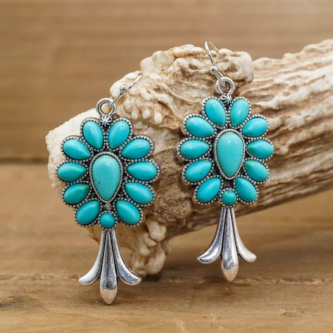 Turquoise Dangle Floral Western Earrings | Women's Floral