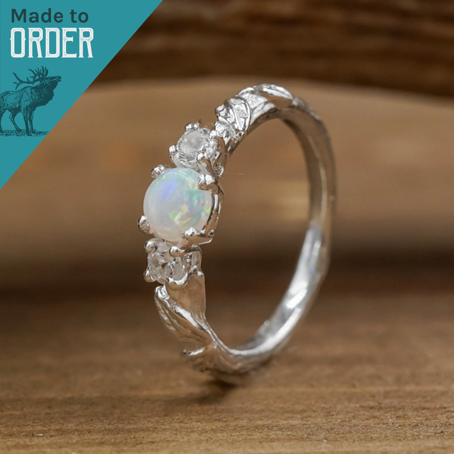 Silver opal engagement online ring
