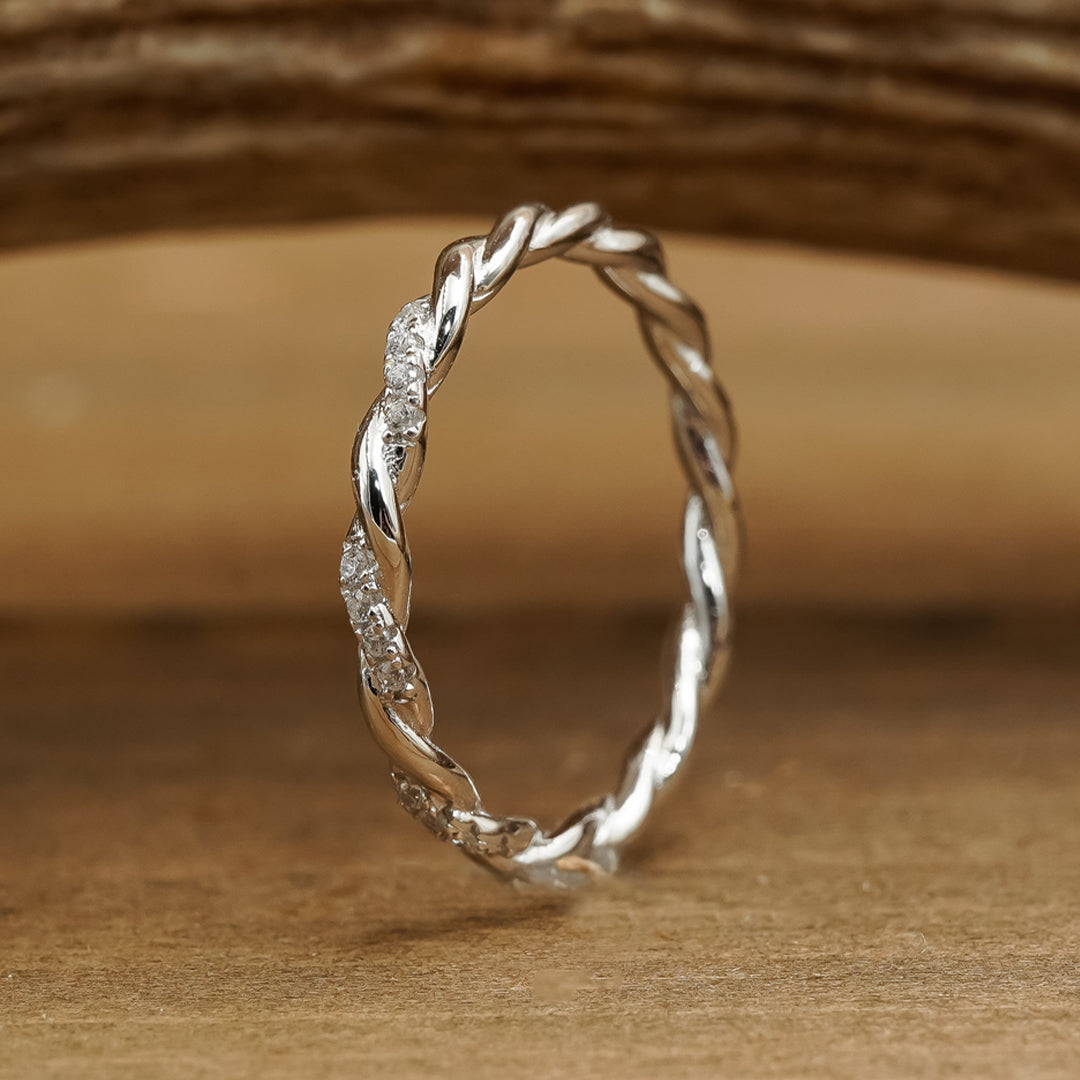 The CZ Braided Band Sterling Silver CZ Vine Design Wedding