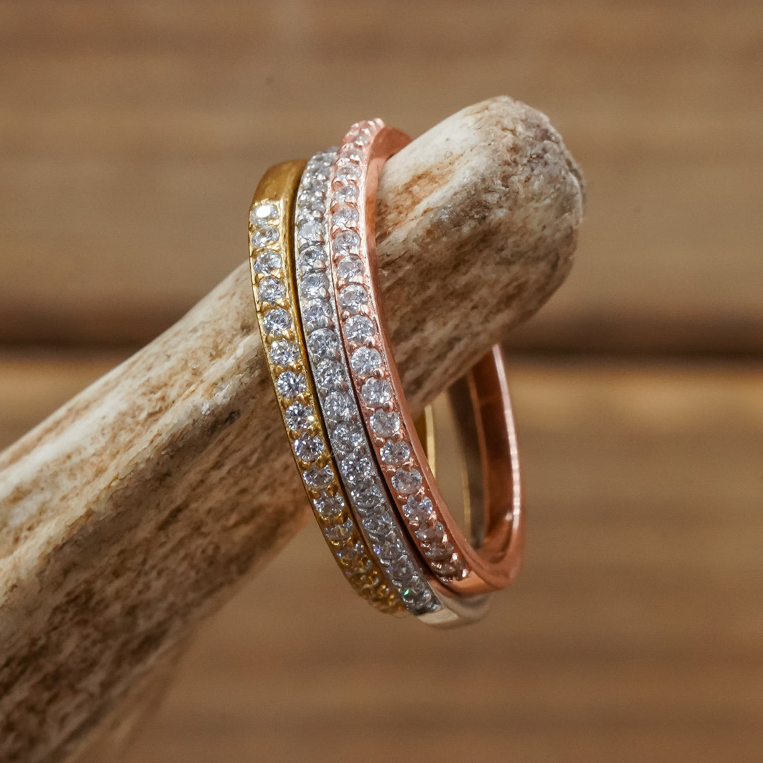 Rose Gold Cubic Zirconia 5 Band Ring Stack, Jewelery