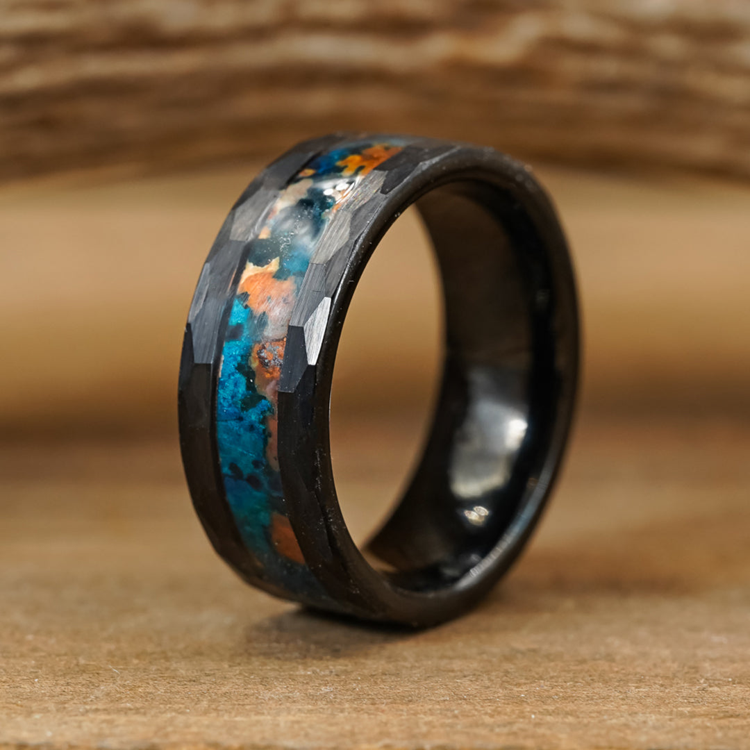 Tungsten | Mystic Norte Patina Men\'s Copper Del The Hammered Black Ring