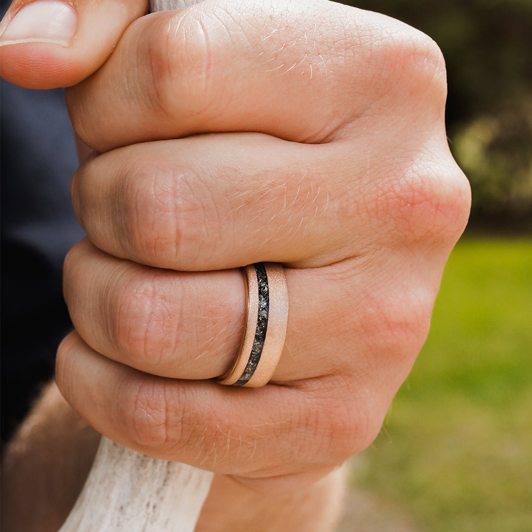 The Gibeon | Rose Gold Brushed Tungsten Carbide Meteorite Ring ...