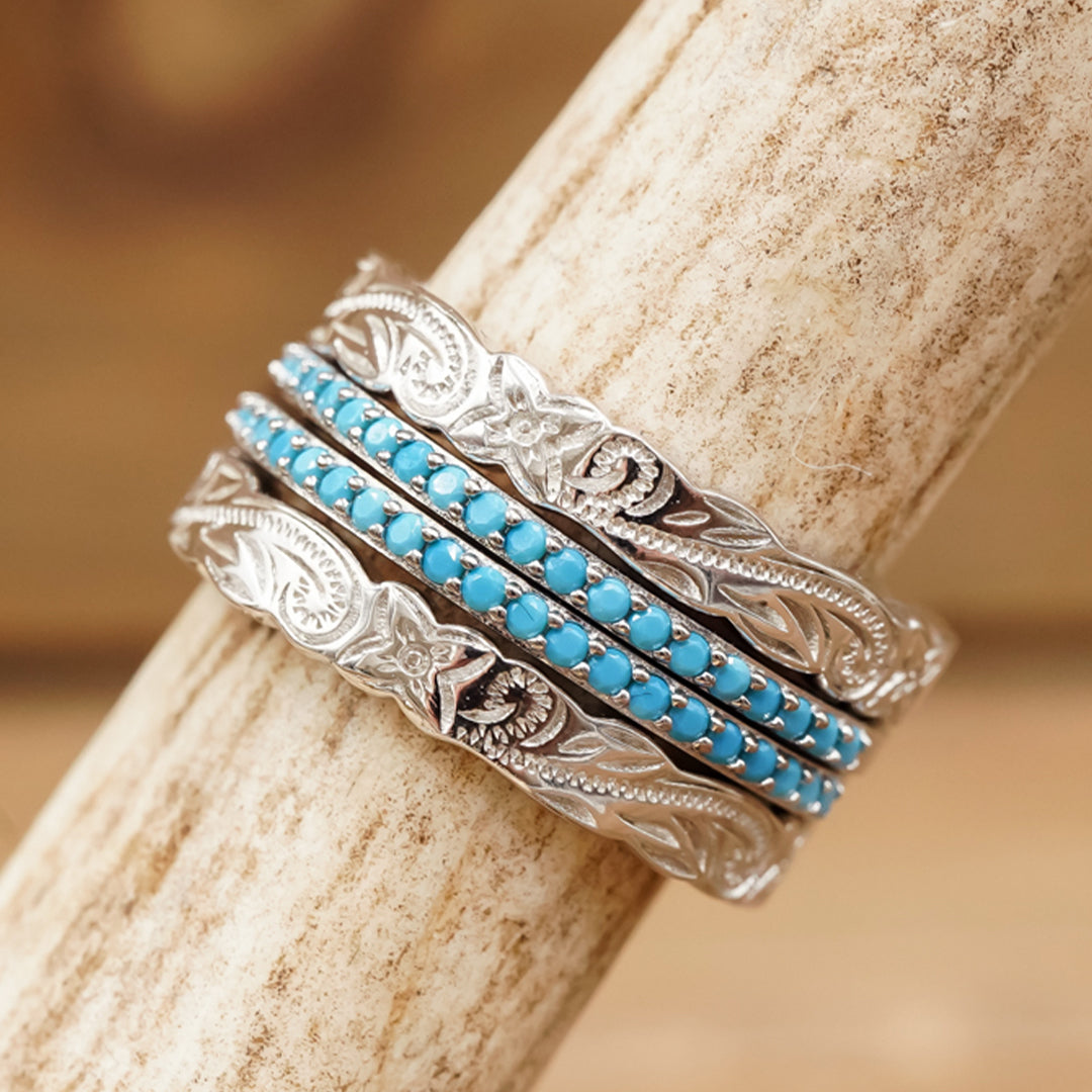 The Juneau Women's Southern Turquoise and Hand Carved Ring Set
