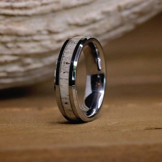 Tungsten Carbide Wedding Band With Deer Antler Inlay - 8mm Dome, Cobalt-Free, Adjustable Size 6-16, Men & Women