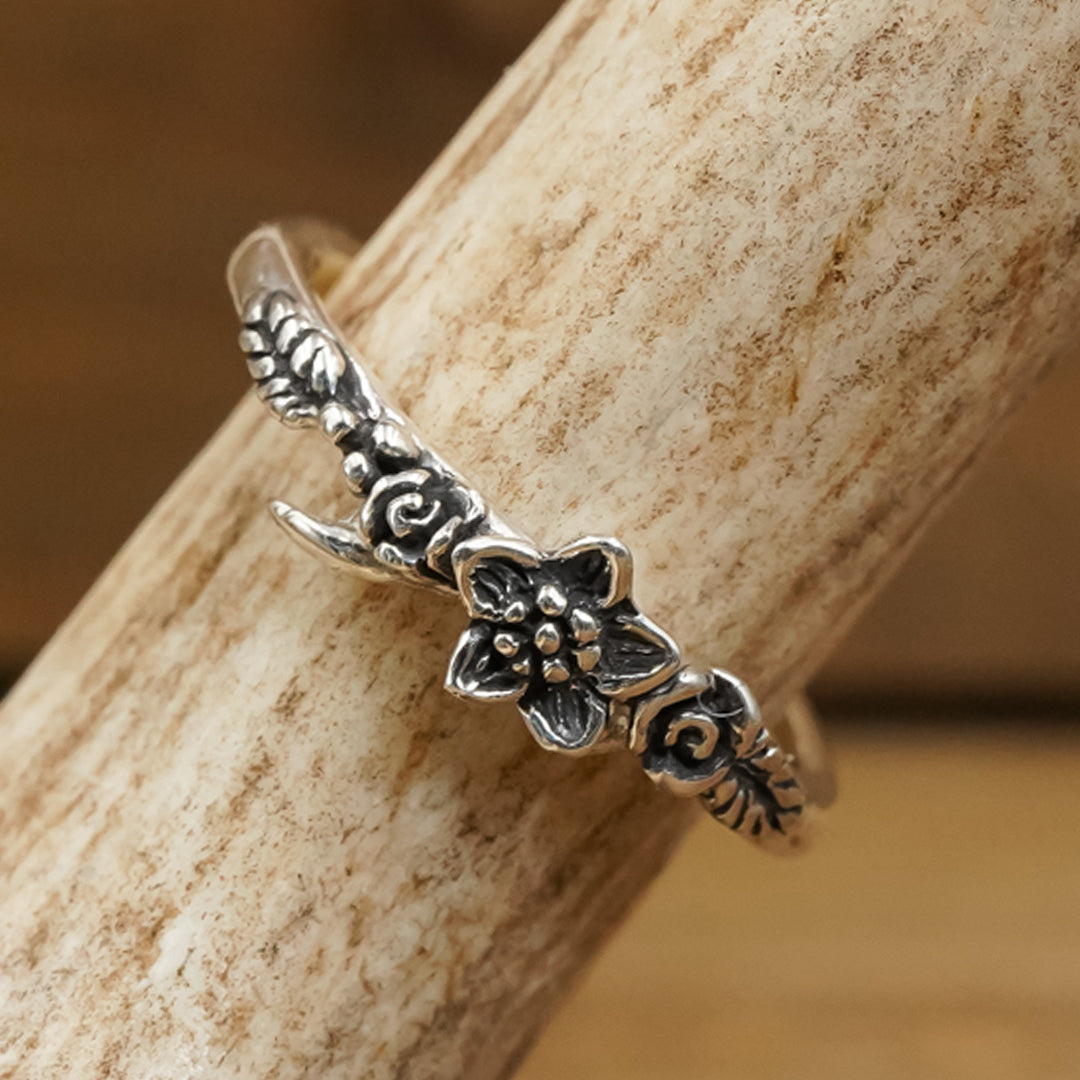 Phoebe Ringer The Phoebe | Sterling Silver Antler and Floral Hand Crafted Stacked ...