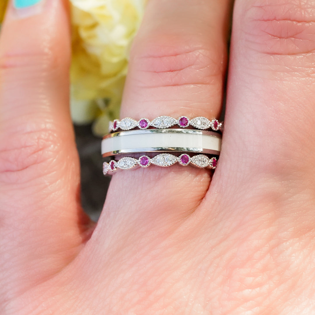 Pink Ring Stack The Pink Vintage Stacking Band | Women's Vintage Pink Cubic Zirconium ...