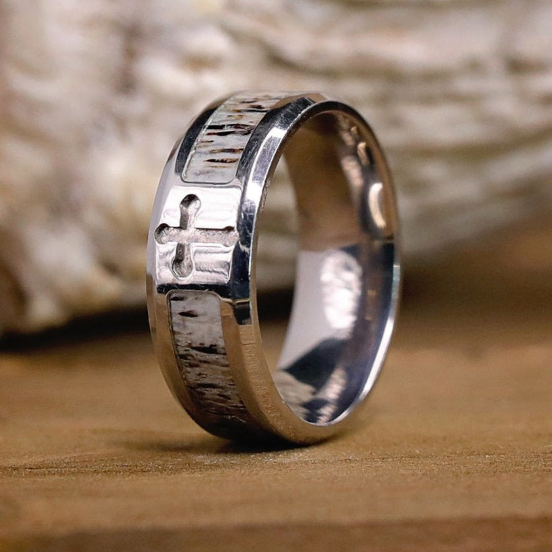SKCESS Men's Stainless Steel Promise Ring With Cross Design - Band Ring Gift For Him, Durable Jewelry