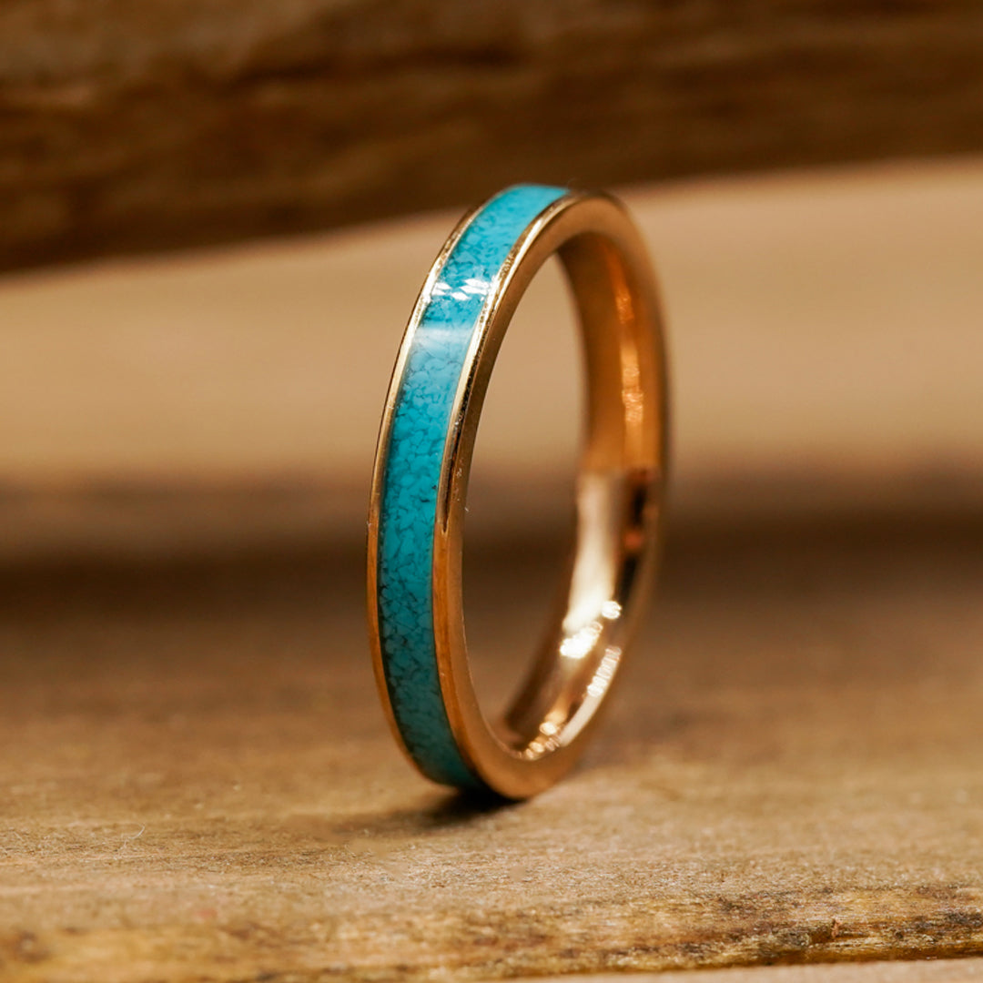 The Rose Gold Sierra 3mm Rose Gold Titanium Crushed Turquoise