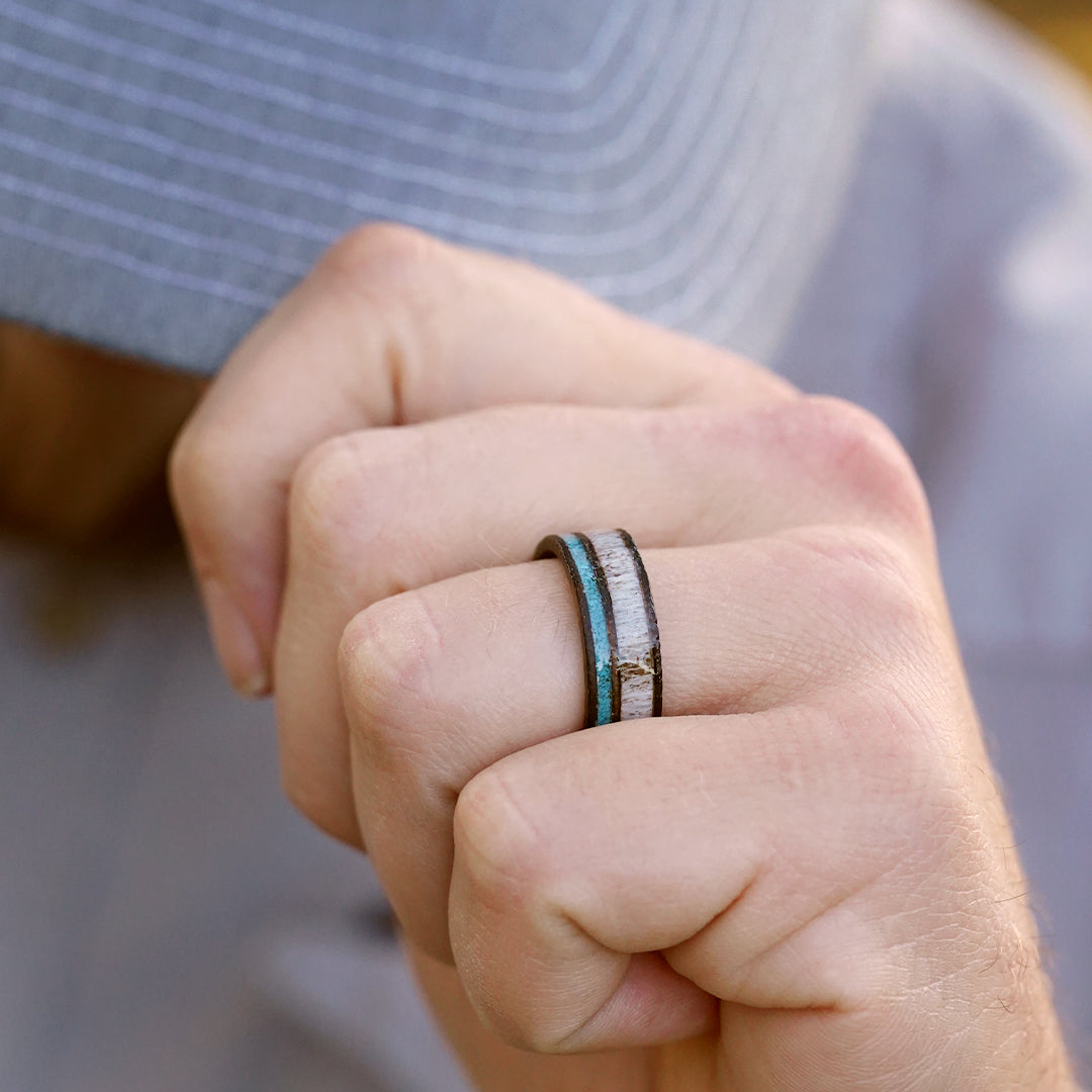 The San Gabriel Men's 8mm Genuine Whiskey Barrel and Turquoise