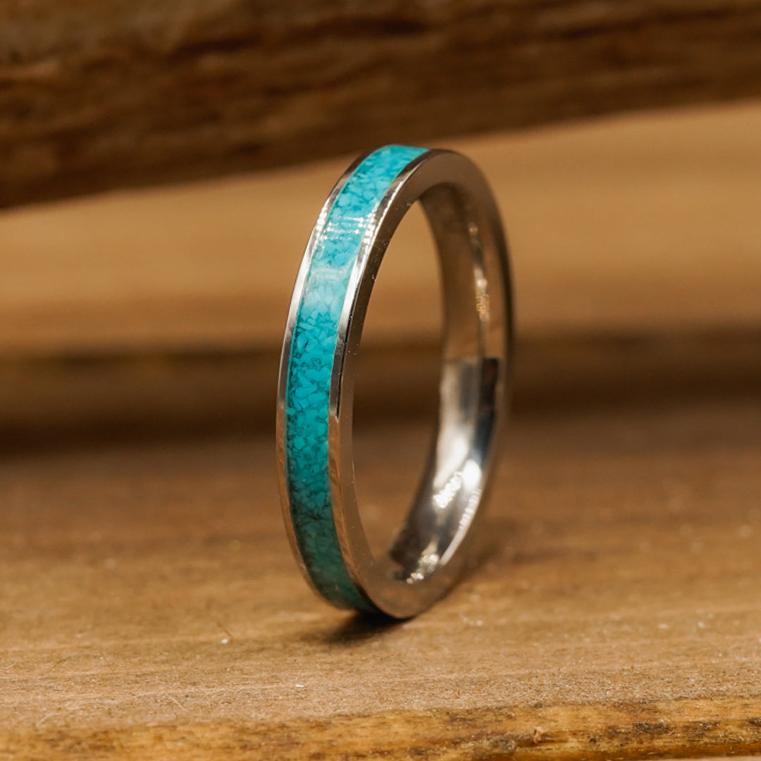 The Sierra | Women's 2mm or 3mm Titanium Crushed Turquoise Stacking ...