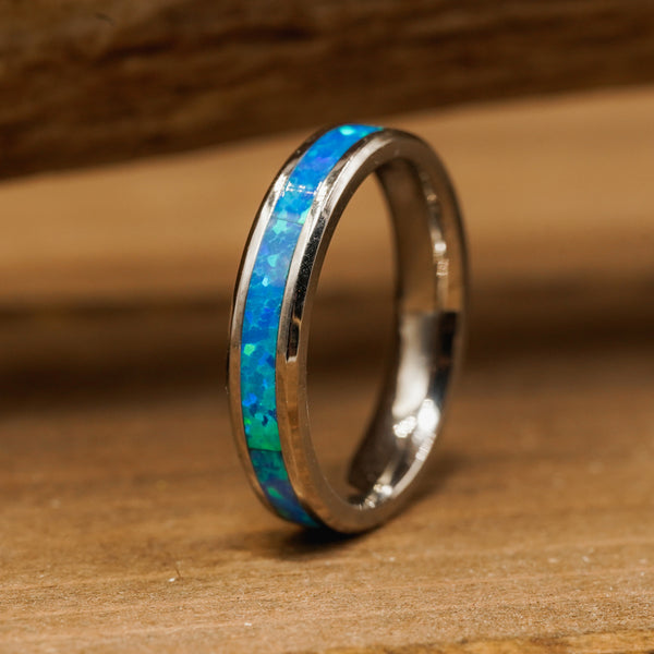 The Skagit | Women's 4mm Tungsten Carbide & Genuine Blue/Green Opal Ring
